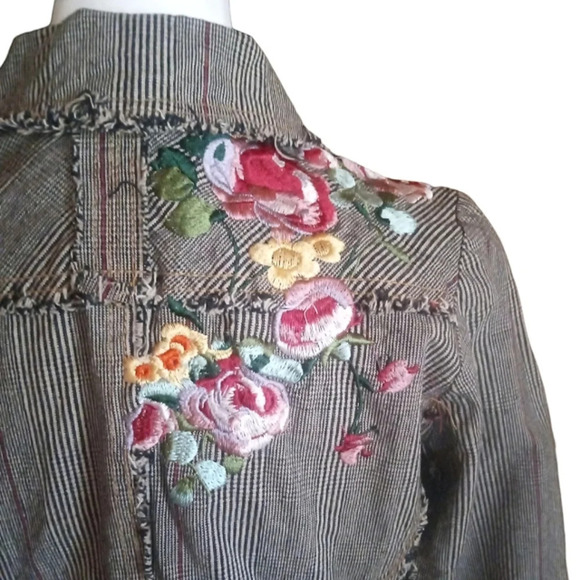 DB Sport Floral Embroidered Glenn Plaid Two Button Lined Blazer Size Small - Picture 4 of 9